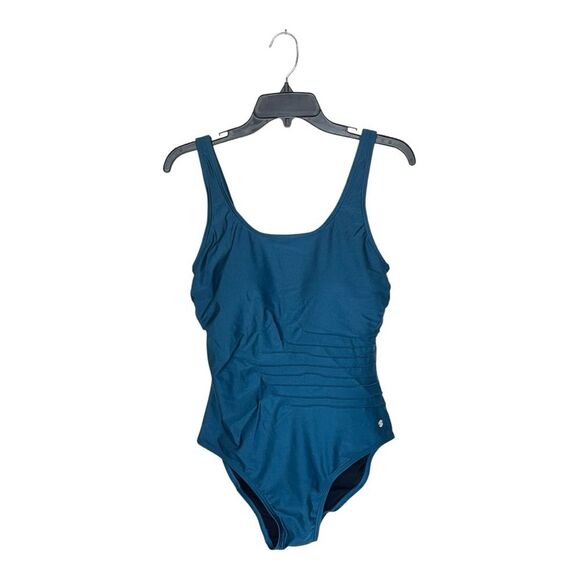 NWOT Calvin Klein | Cypress Shimmer Scoop Back Pleated One Piece Swimsuit 12 - Picture 5 of 12